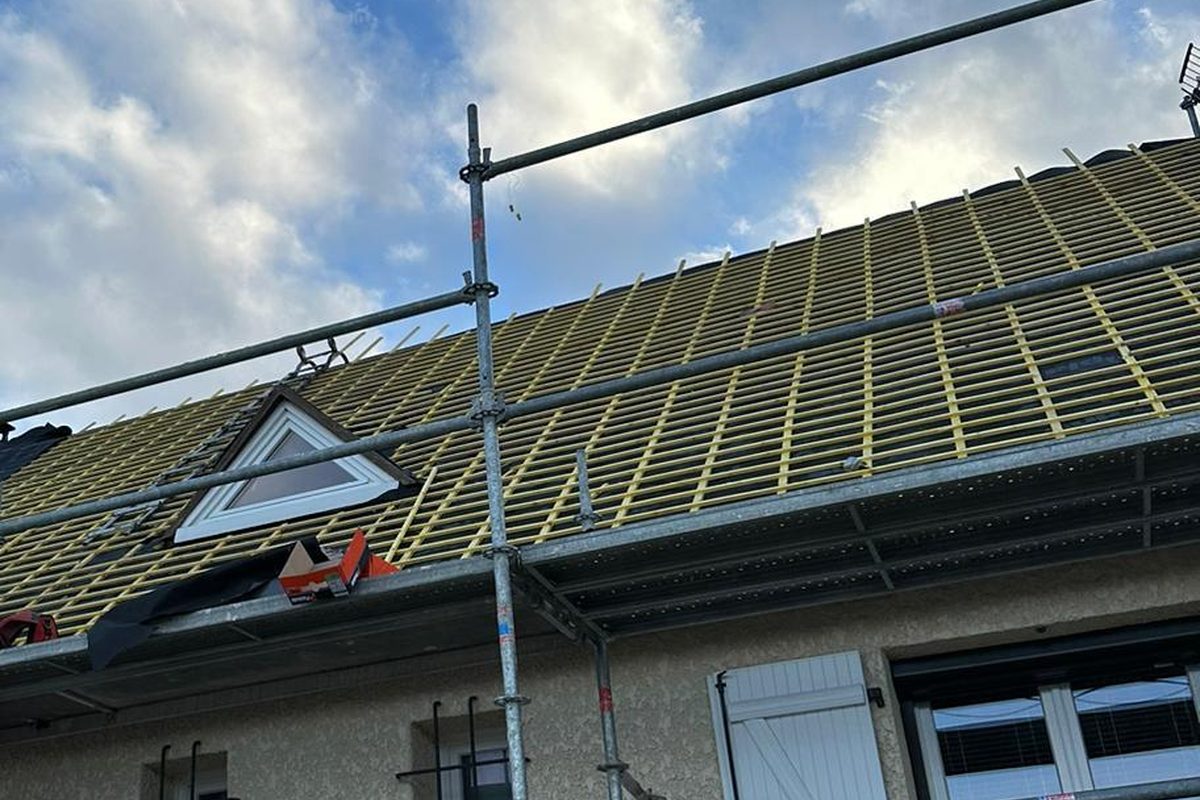 Versant couvert de mousse traité depuis l'échafaudage